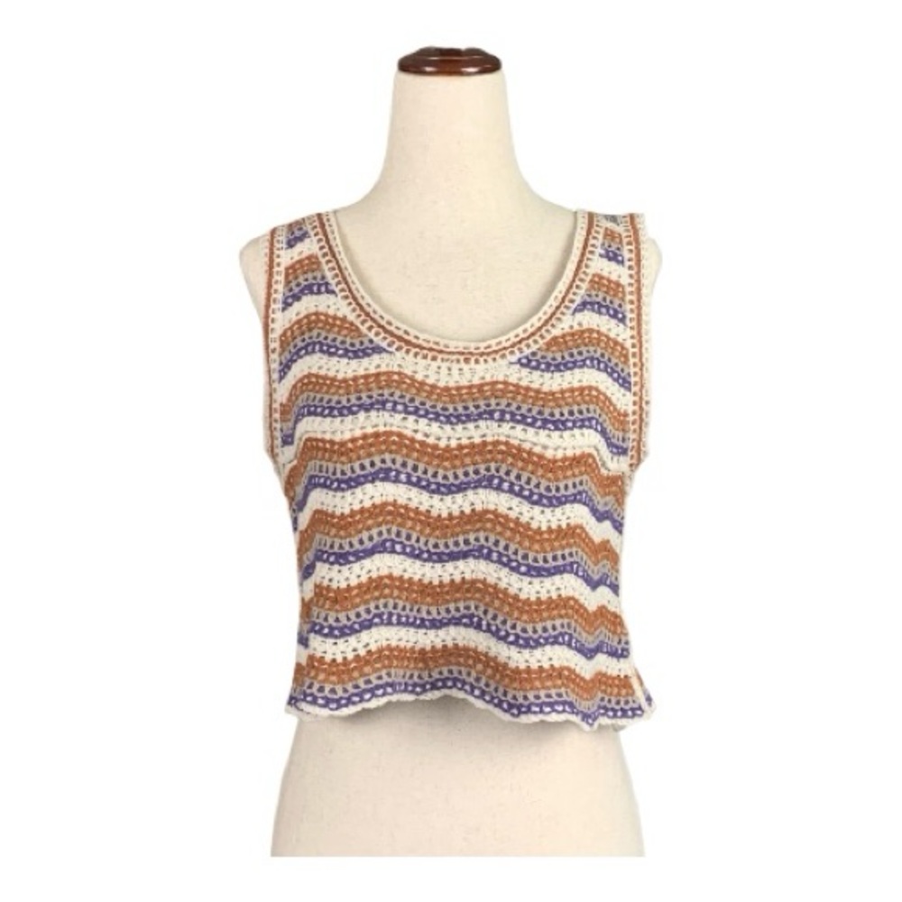 Multicolor Boho Crochet Knit Tank Top Striped Hippie‎ Indie Grunge Medium